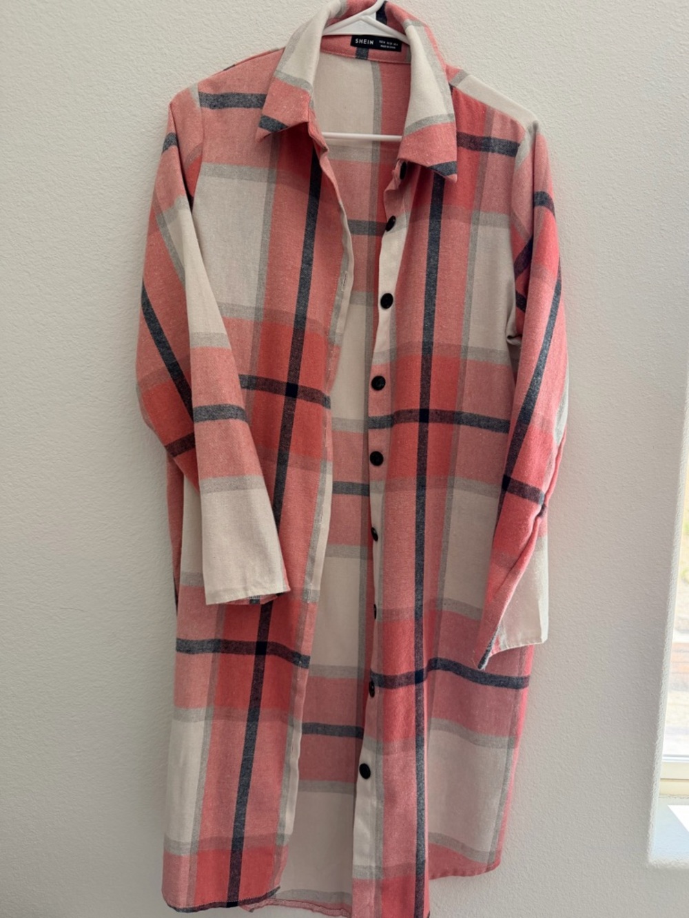 Button-Front Coral Plaid Men's Shirt Jacket